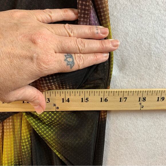 London Times Psychedelic Midi Dress Sz 14 Retro Disco Cyber Faux Wrap Office - Picture 12 of 16